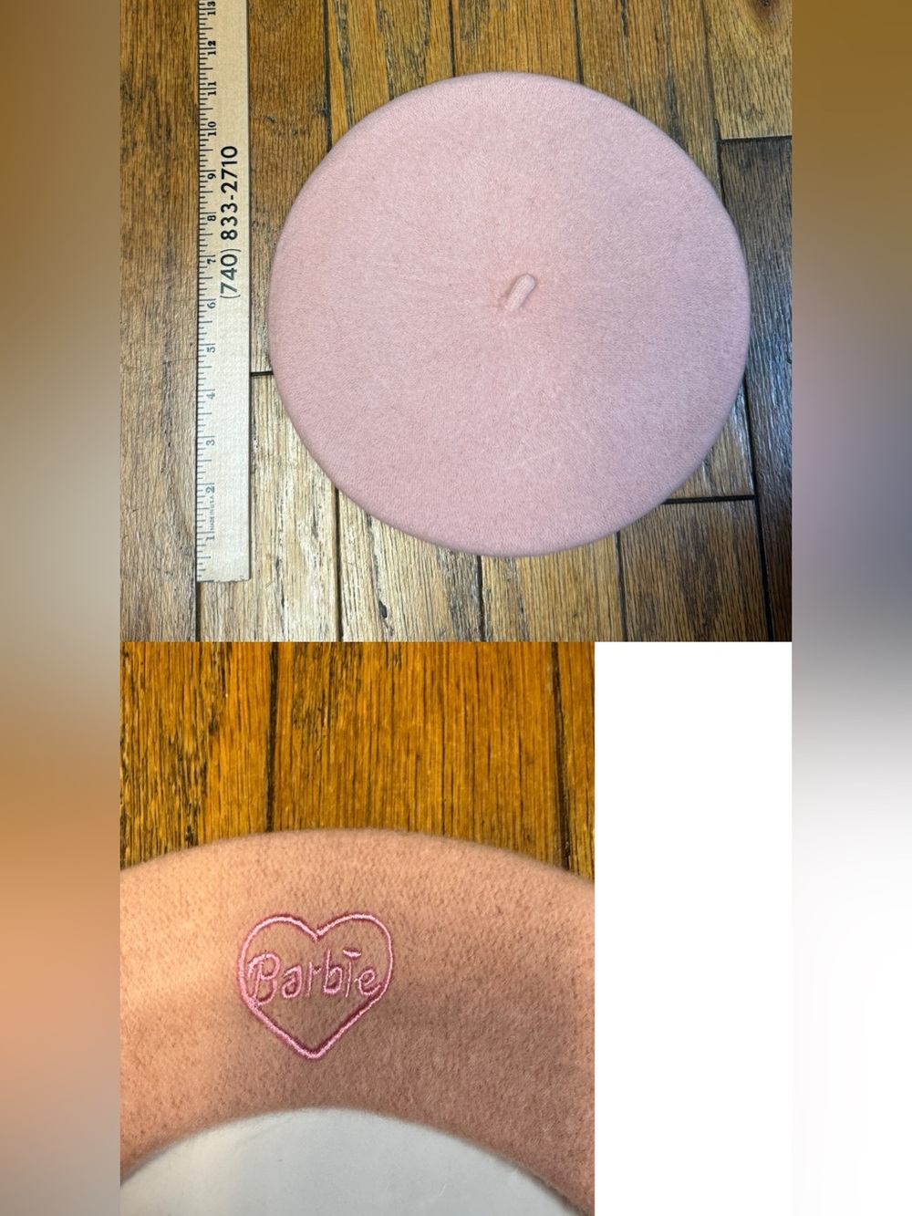 Barbie Blush Pink Fuzzy Beret with Embroidered Heart Logo